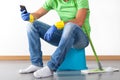 Break during housework Royalty Free Stock Photo