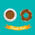 Break time with coffee and chocolate on green background Royalty Free Stock Photo