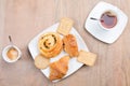 break for two with pastries and small dry cakes accompanied by a cup of coffee and tea Royalty Free Stock Photo