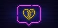 Break up Love line icon. Divorce sign. Neon light speech bubble. Vector Royalty Free Stock Photo