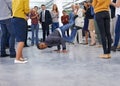 Breakdance, office and people in celebration for success, teamwork and achievement at startup. Dance, team building and Royalty Free Stock Photo