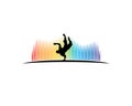 Breakdancer dancing and standing by his hands in the front of aurora borealis Royalty Free Stock Photo