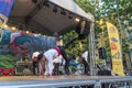 Breakdancers dressed with traditional bulgarian clothes Royalty Free Stock Photo