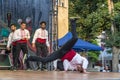 Breakdancers dressed with traditional bulgarian clothes Royalty Free Stock Photo