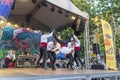 Breakdancers dressed with traditional bulgarian clothes Royalty Free Stock Photo