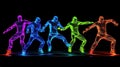 breakdancers in neon light colors, steps in a row wallpaper, ai generated image Royalty Free Stock Photo