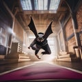 A breakdancing bat in breakdance attire, spinning on its head with style1