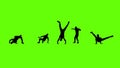 Breakdancing team silhouette dancing, slow motion, Green Screen