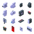 Breaker switch icons set, isometric style