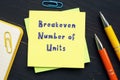 Breakeven Number of Units sign on the page Royalty Free Stock Photo