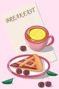 breakfast afternoon tea party cherry pie a cup of tea with food vector