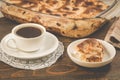 breakfast with apple pie and a cup of black coffee/ breakfast with apple pie and a cup of black coffee, selective focus Royalty Free Stock Photo