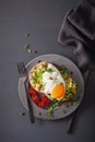 Breakfast avocado sandwich with fried egg and tomato Royalty Free Stock Photo