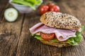 Breakfast Bagel (with ham; selective focus)