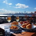 Breakfast on a balcony in New York 3. Luxury tourist resort breakfast in hotel room. Royalty Free Stock Photo