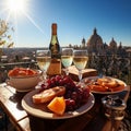 Breakfast on a balcony in Rome 1. Luxury tourist resort breakfast in hotel room. Royalty Free Stock Photo