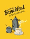 Breakfast banner with cup and kettle or coffee pot