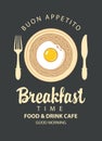 Breakfast banner with pasta, fried egg and cutlery