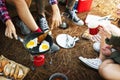 Breakfast Bean Egg Bread Coffee Camping Travel Concept