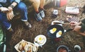 Breakfast Bean Egg Bread Coffee Camping Travel Concept