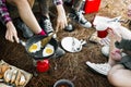 Breakfast Bean Egg Bread Coffee Camping Travel Concept