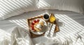 Breakfast in bed with coffee tray Royalty Free Stock Photo