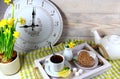 Breakfast in bed with a Cup of tea with lemon Royalty Free Stock Photo