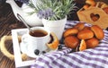 Breakfast in bed with fresh buns Royalty Free Stock Photo