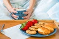 Good morning and fresh and beautiful breakfast on tray for the girl