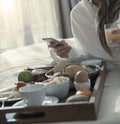 Breakfast in bed in an hotel Royalty Free Stock Photo