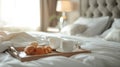 Breakfast on the bed at the hotel Royalty Free Stock Photo