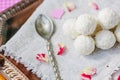 Breakfast in bed on Valentine's day Royalty Free Stock Photo