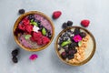 Breakfast berry smoothie bowl topped with berries, Royalty Free Stock Photo