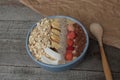 Breakfast berry smoothie bowl topped with raspberries, Chia, flax seeds, coconut, nut Royalty Free Stock Photo