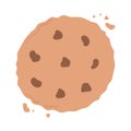 breakfast biscuit with chocolate chips appetizing delicious food, icon flat on white background