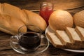 Breakfast black coffee with bread and coffee