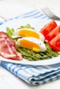 Breakfast: boiled egg, baked asparagus Royalty Free Stock Photo