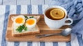 Breakfast with boiled eggs and crispy toasts, closeup Royalty Free Stock Photo