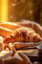 cup background background bakery morning bokeh breakfast table delicious croissant drink food. Generative AI.