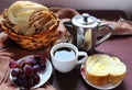 Breakfast in Brazil. Black coffee, bread with butter and fruit. Royalty Free Stock Photo