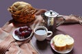 Breakfast in Brazil. Coffee, bread and butter and grappes Royalty Free Stock Photo