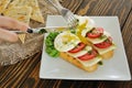 Breakfast bread with poached egg