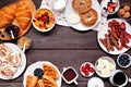 Breakfast or brunch frame on a dark wood background Royalty Free Stock Photo