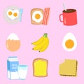 Breakfast brunch menu food icons set