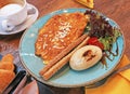 Breakfast - brunch with omelette, salad and fresh bread