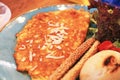 Breakfast - brunch with omelette, salad and fresh bread