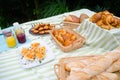 Breakfast buffet picnic with bread, pastries and quiche Royalty Free Stock Photo