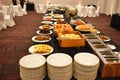 Breakfast buffet table in hotel restaurant. Royalty Free Stock Photo