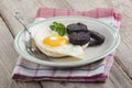 Breakfast with bun, egg and black pudding Royalty Free Stock Photo