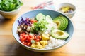 breakfast burrito bowl with deconstructed ingredients